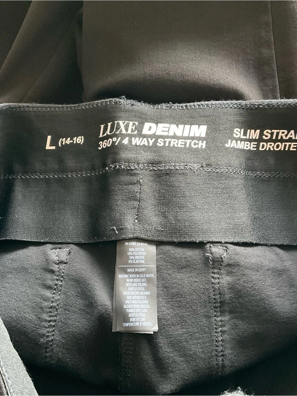 Nygard Luxe Denim Straight Slims L (14-16) BLACK Pull On Jeans